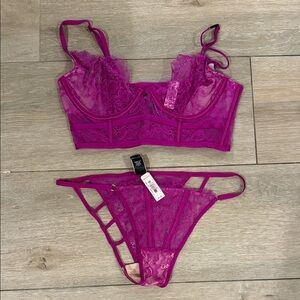 Victoria's Secret Fuchsia Lace Bra and Panty Set